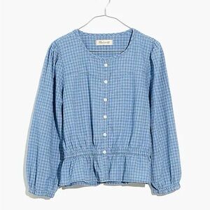 Madewell Chambray Puff-Sleeve Peplum Top